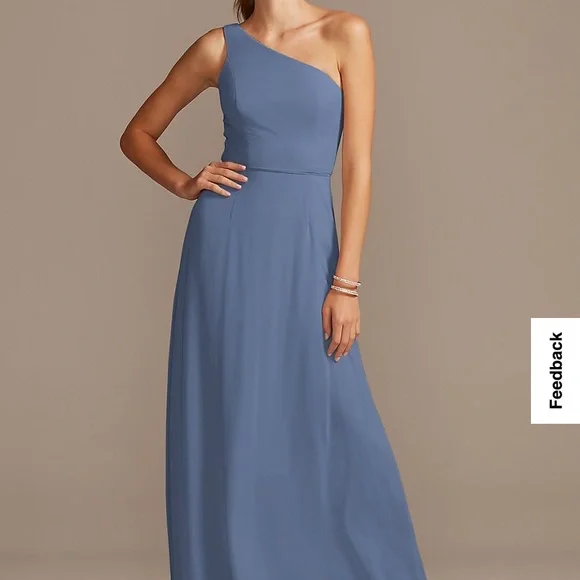 david's bridal one shoulder chiffon dress NWT David's Bridal One Shoulder Chiffon Dress With Cascade In Chianti Size 4P